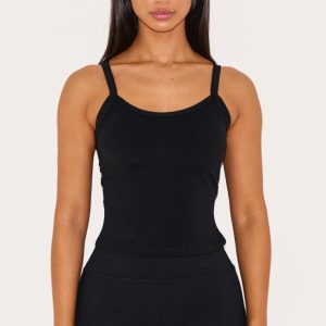 Petite Black Contour Sculpt Cami Strap Crop Top