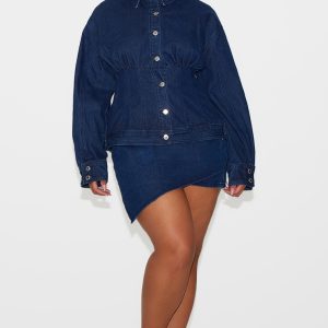Plus Indigo Asymmetric Layered Panel Denim Mini Skirt