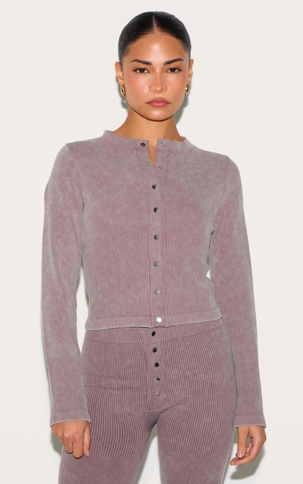 0d773c29247de66364b2740b0e2d9bb6d81191f7_CNM1923_1_petite_taupe_faded_contour_rib_long_sleeve_button_up_top