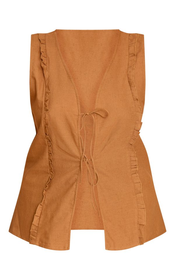 0d7ec3ea114b2bdc273276b9cce8302ae23b5dc8_CNM5050_5_plus_tan_sleeveless_tie_front_top