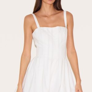 White Twill Pleated Puffball Playsuit