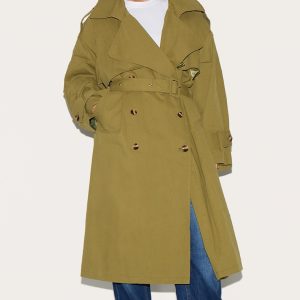 Khaki Woven Hooded Oversized Trench Coat