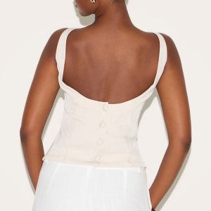 Cream Boatneck Button Back Long Top