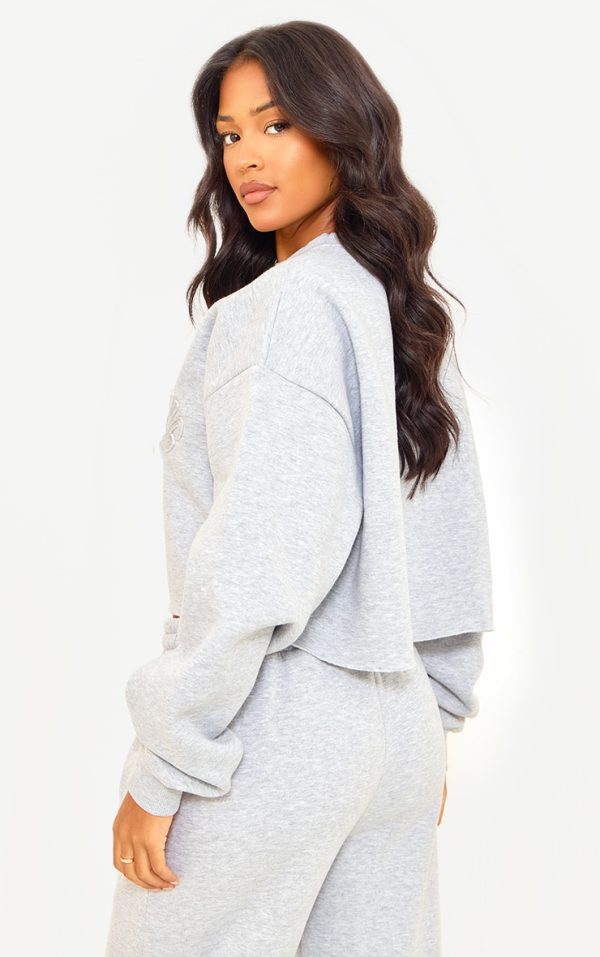0e17f9000e0a0acc6562cdf47ff83b7ec12f93f7_CNJ8953_2_prettylittlething_tall_grey_marl_distressed_varsity_cropped_sweatshirt