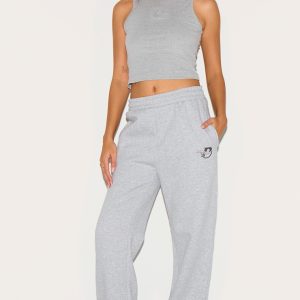 PRETTYLITTLETHING Ash Grey Logo Embroidered Wide Leg Joggers