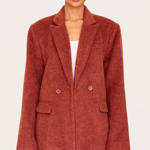 Burnt Orange Oversized Textured Wool Look Blazer