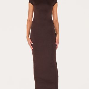 Chocolate Double Contour Boat Neck Maxi Dress