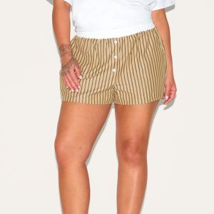 Plus Chocolate Pinstripe Cotton Poplin Contrast Waistband Short