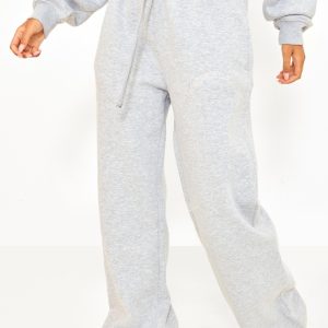 PRETTYLITTLETHING Tall Grey Marl Drawstring Wide Leg Joggers