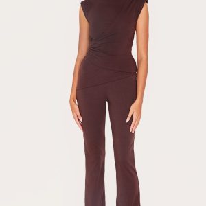 Chocolate Jersey Ruched Wrap Skinny Flare Trousers