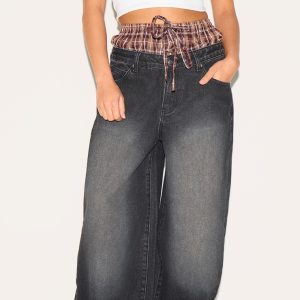 Petite Black Denim Double Layered Boxer Boyfriend Jeans