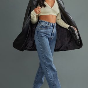 Petite Mid Blue Wash Split Hem Jeans