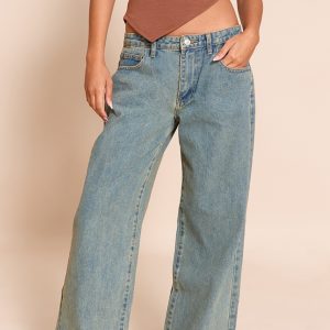 Vintage Wash Low Rise Wide Leg Jeans