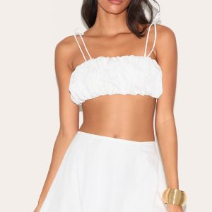 White Cotton Poplin Tie Strap Bralette