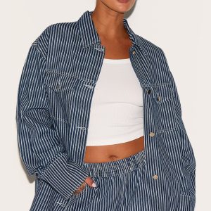 Plus Blue Pinstripe Denim Jacket