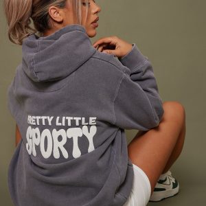 Charcoal Pretty Little Sporty Back Puff Print Hoodie