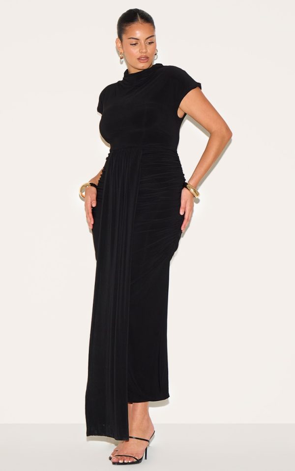 0ff56311cf241ca448bcbb03eac57b97da042bb9_CNN2655_3_plus_black_high_neck_ruched_shoulder_drape_front_maxi_dress