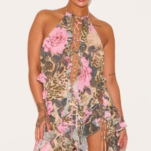 Plus Brown Leopard Print Chiffon Frill Detail Bralet