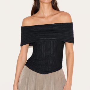 Black Rib Style Fold Over Top