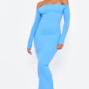 Light Blue Contour Sculpt Bardot Midaxi Dress