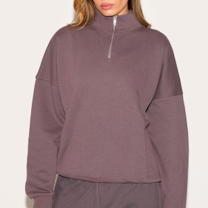 Charcoal Premium High Neck Quarter Zip Oversized Sweatshirt