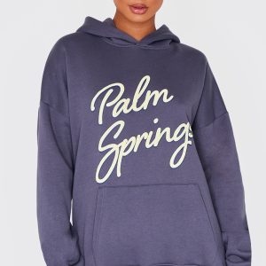 Navy Palm Springs Print Oversized Hoodie