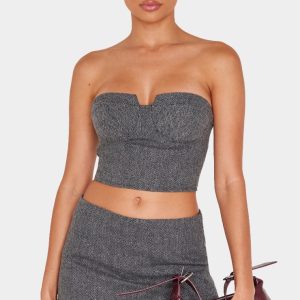 Charcoal Herringbone Corset Top