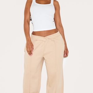 Shape Cream V Waist Pin Tuck Wide Leg Joggers