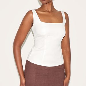 Cream  Square Neck Long Top