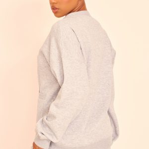 Grey Marl Button Front Pocket Sweat Cardigan