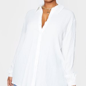 Plus White Textured Oversized Shirt
