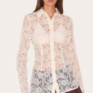 Cream Lace Fitted Shirt