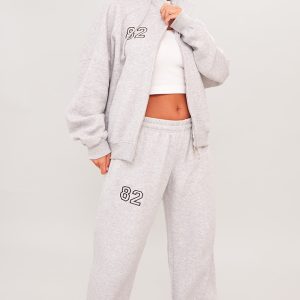 PRETTYLITTLETHING Petite Ash Grey 82 Varsity Wide Leg Joggers