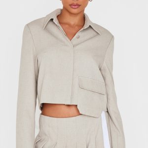 Stone Button Up Tailored Cropped Jacket