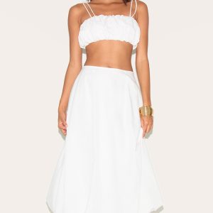 White Cotton Poplin Low Rise Maxi Puff Ball Skirt