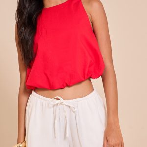 White Linen Look Floaty Drawstring Shorts