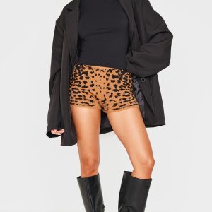 Leopard Print Textured Knit Hot Pants