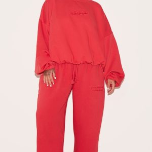 Plus Red Prettylittlething Embroidered Straight Leg Joggers