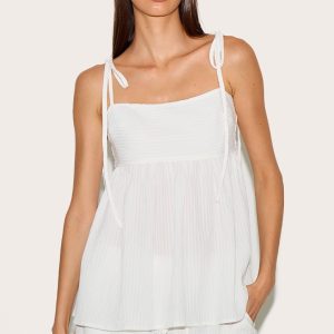 White Woven Textured Striped Floaty Top