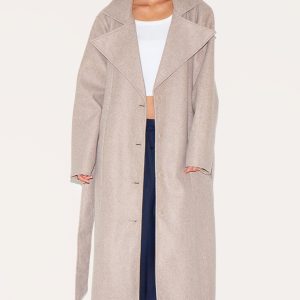 Taupe Oversized Wool Look Trench Coat