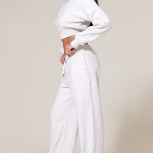 Grey Marl Seam Detail Wide Leg Joggers