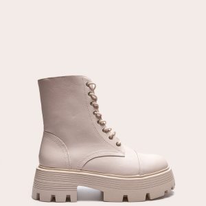 Cream Lace Up Chunky Sole Hiker Boots