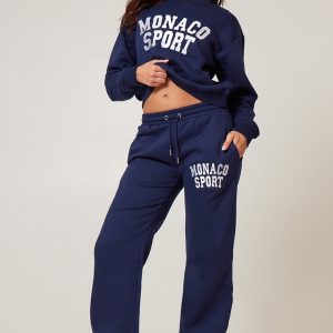 Navy Monaco Sports Embroidered Cuffed Joggers