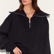 1321379b585ba477dccdabe712585251e62af078_CNM6489_4_black_premium_loopback_quarter_zip_foldover_sweatshirt
