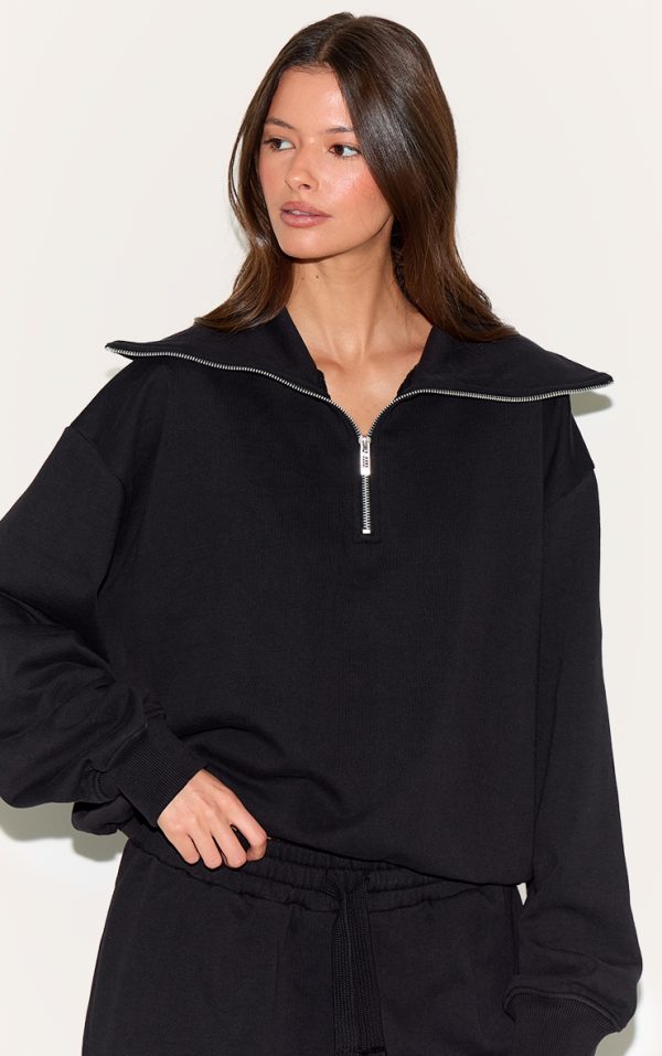 1321379b585ba477dccdabe712585251e62af078_CNM6489_4_black_premium_loopback_quarter_zip_foldover_sweatshirt