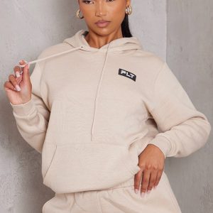 PRETTYLITTLETHING Sand Logo Badge Detail Oversized Hoodie
