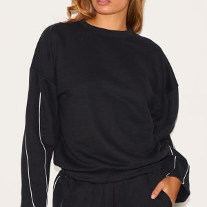 Black Contrast Piping Detail Sweatshirt