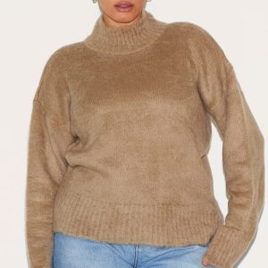 Plus Stone High Neck Eyelash Knit Jumper