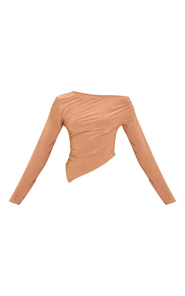 137acdf4a67174ded7077b9d213a10e657f4f5cc_CNM6299_5_tan_soft_touch_asymmetric_ruched_long_sleeve_top