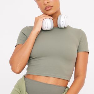 Olive Sculpt Short Sleeve Crop Gym Top
